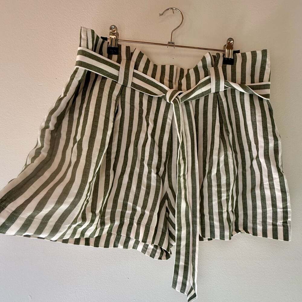 L'Agence NWT Alex Striped High Waisted Linen Blend Paperbag Shorts